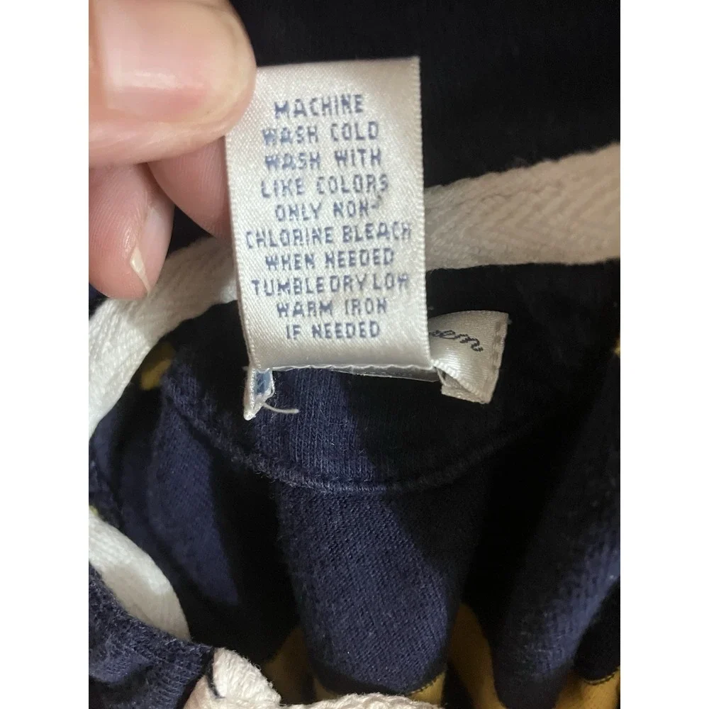 Ralph Lauren Baby Romper One-Piece Hooded Rugby Navy Yellow Stripe Size 6 Months